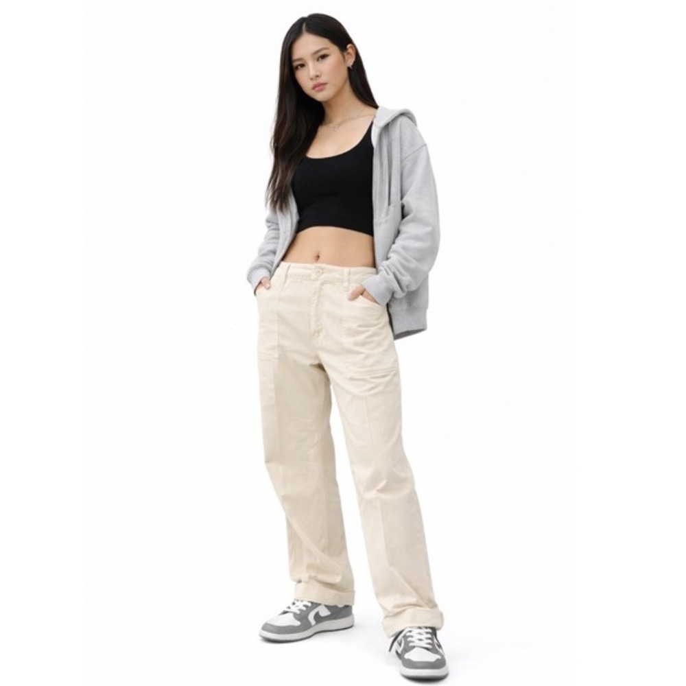 Gap Womens Wide Leg High Rise Pants Cream Off‎ White Utility Pockets 10R 51-33